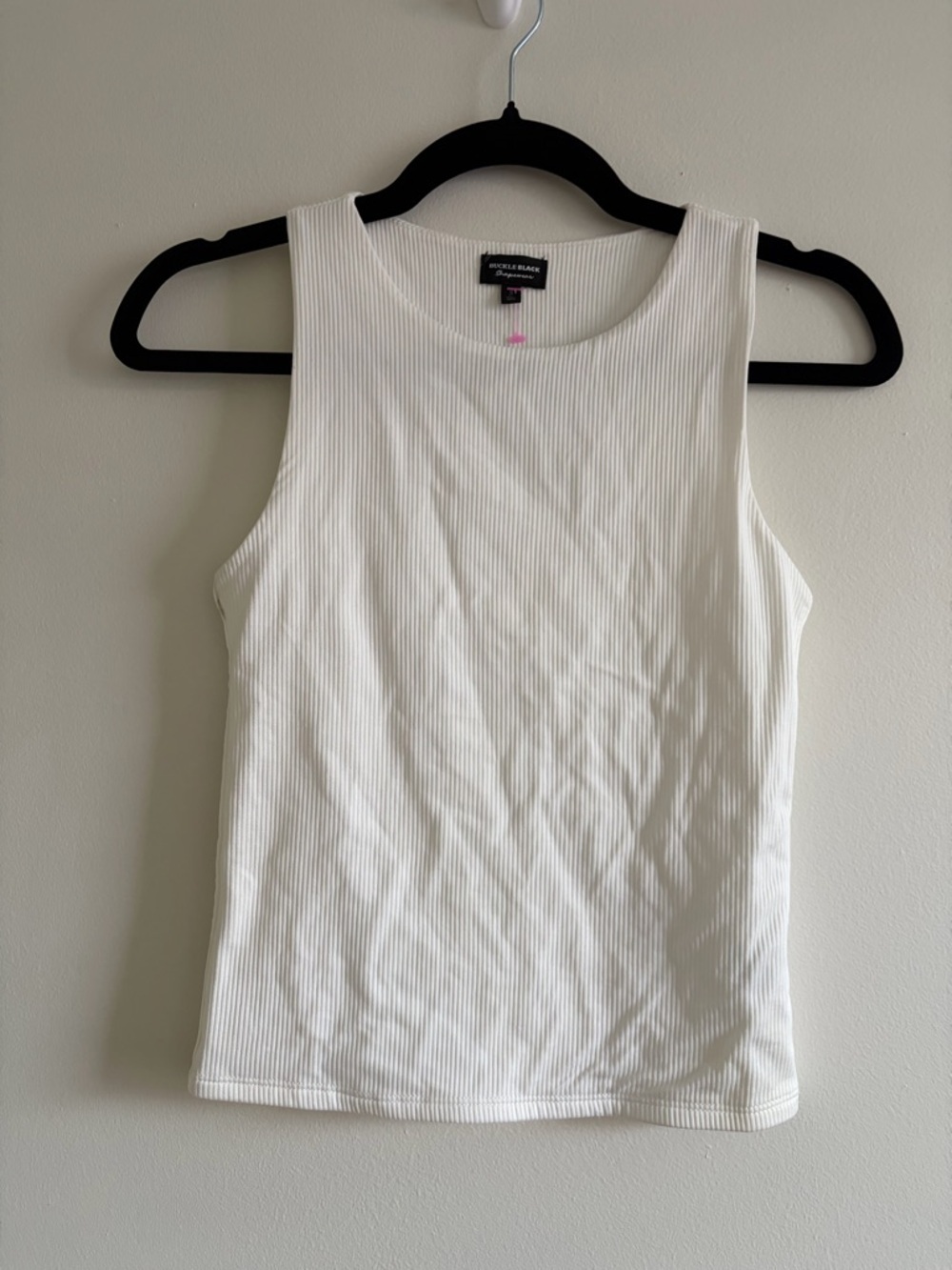 Buckle White Ribbed Crewneck Tank
